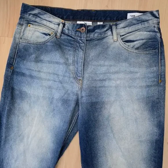 COLLUSION X008 Y2K Extreme Bleach Flare Jeans In Mid Blue Womens US Size 12 - Picture 2 of 12